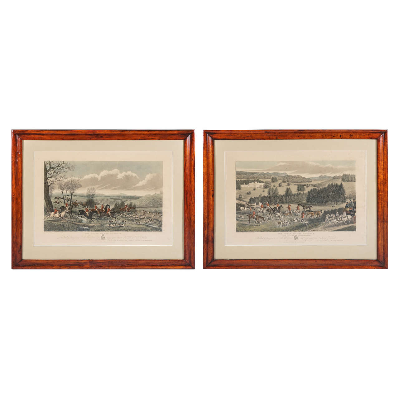 Pair of Late Regency Hunt Engravings in Period Frames For Sale
