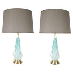 Pair of Mid-Century Modernist Handblown Murano Glass Table Lamps
