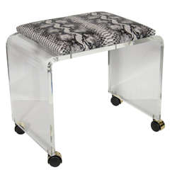 Mid-Century Modernist Waterfall Form Lucite Stool with Faux Python Upholstery 11