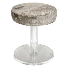 Glamorous Mid-Century Lucite Vanity Stool with Smoked Tobacco Upholstery