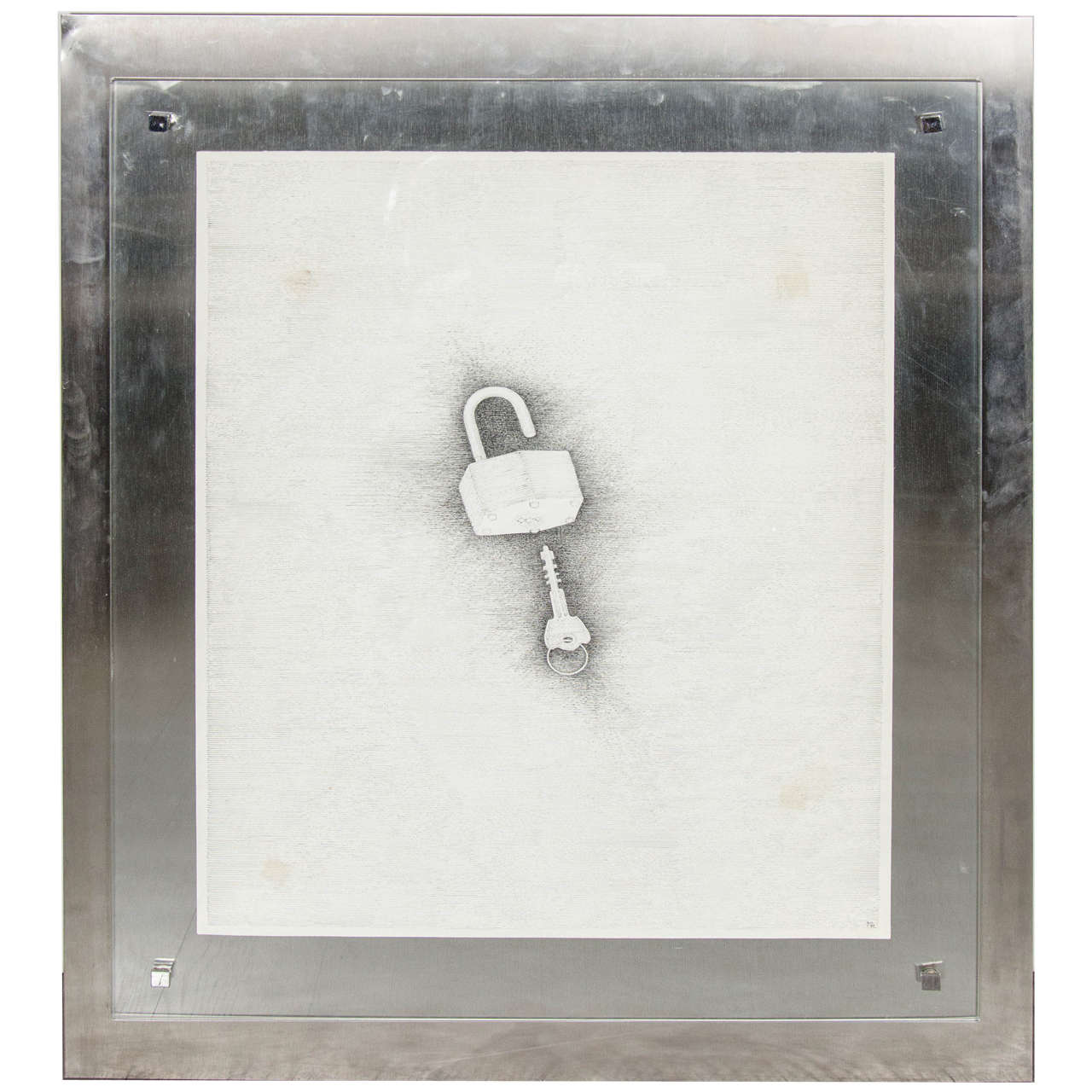 Luxe Mid-Century Floating Etching of A Lock and Key