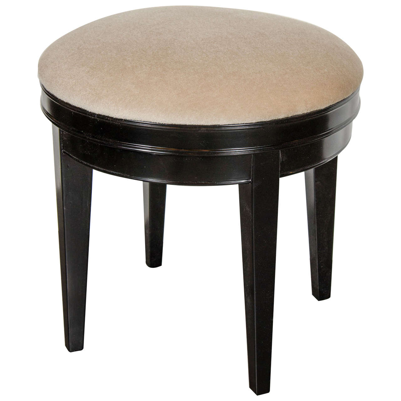 Art Deco Swivel Vanity Stool with Camel Mohair and Ebonized Walnut