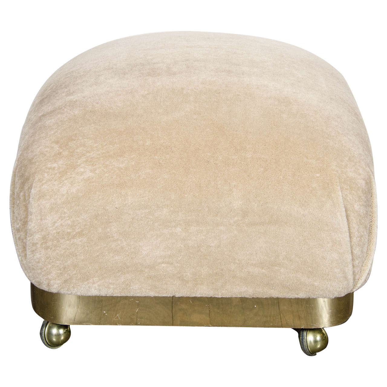 Mid-Century Modernist Stylized Ottoman or Pouf with Brushed Brass Banding