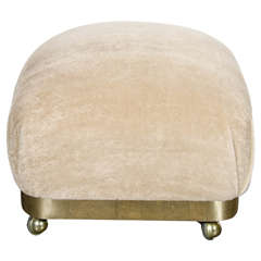 Mid-Century Modernist Stylized Ottoman or Pouf with Brushed Brass Banding