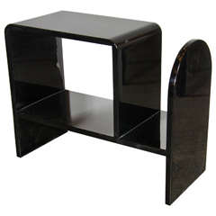 Art Deco Two Tier Side Table with Magazine Stand in Black Lacquer