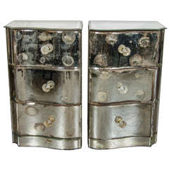 Pair of 1940s Directoire Mirrored Art Deco Nightstands or End Tables