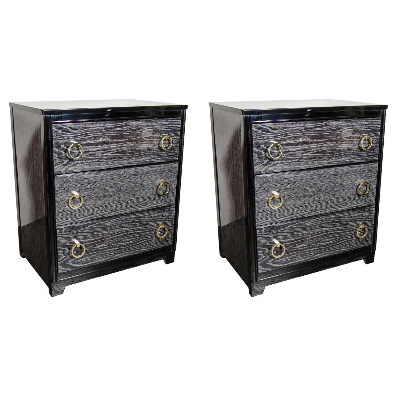 Exceptional Pair of Mid-Century Silver Cerused Oak Chests / Nightstands