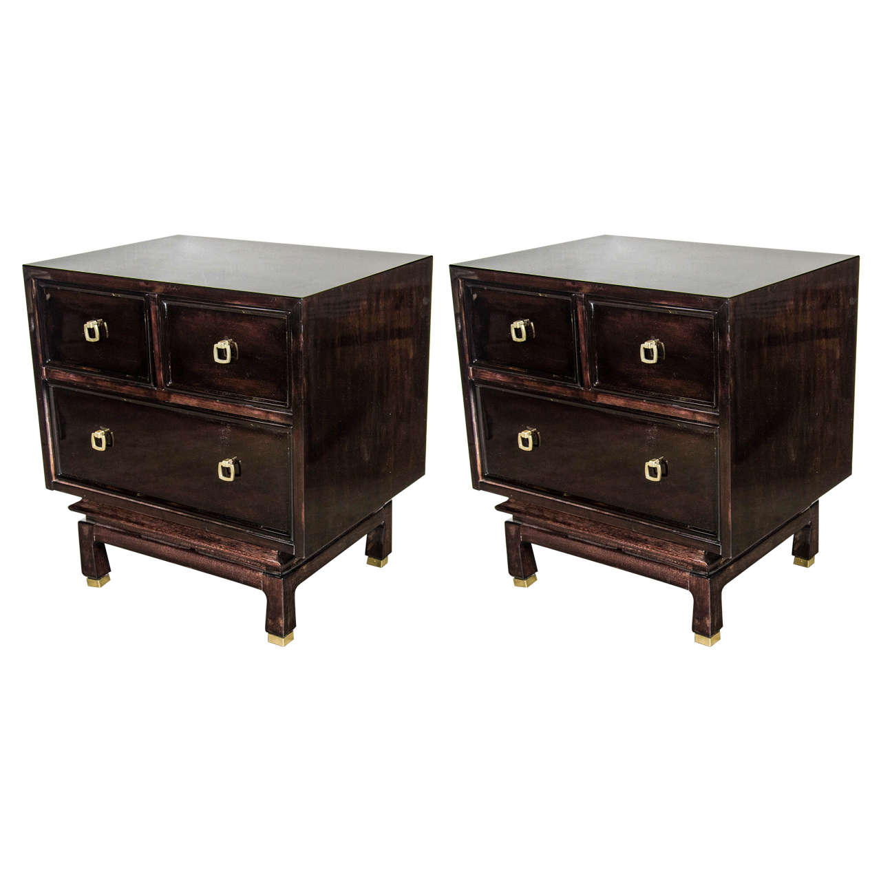 Pair of Mid-Century Modernist Nightstands/End Tables in Ebonized Mahogany