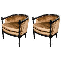 Pair of Mid-Century Modernist Balustrade Form Chairs in Tobacco Velvet