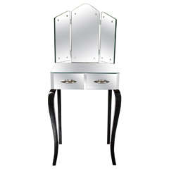 Vintage Gorgeous 1940s Mirrored Vanity with Tri-Fold Mirror and Cabriole Legs
