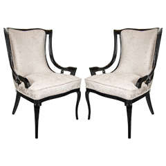 Sculptural Pair of 1940s Sleigh Arm Occasional Chairs in Oyster Croc Velvet