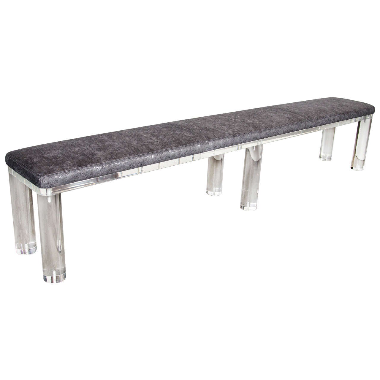 Ultra Chic Mid-Century Modernist Lucite Bench with Faux Shagreen Upholstery