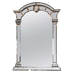 1940s Classical Mirror with Reverse Etched Detailing and Architectural Design