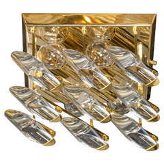 Sculptural Mid-Century Brass and Lucite Flush Mount Chandelier by Sciolari