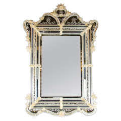 Magnificent 1940s Venetian Style Mirror with Reverse Etching and Floral Design