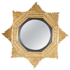 Stunning Art Deco Style Starburst Convex Mirror with 24-Karat Gilt Surround