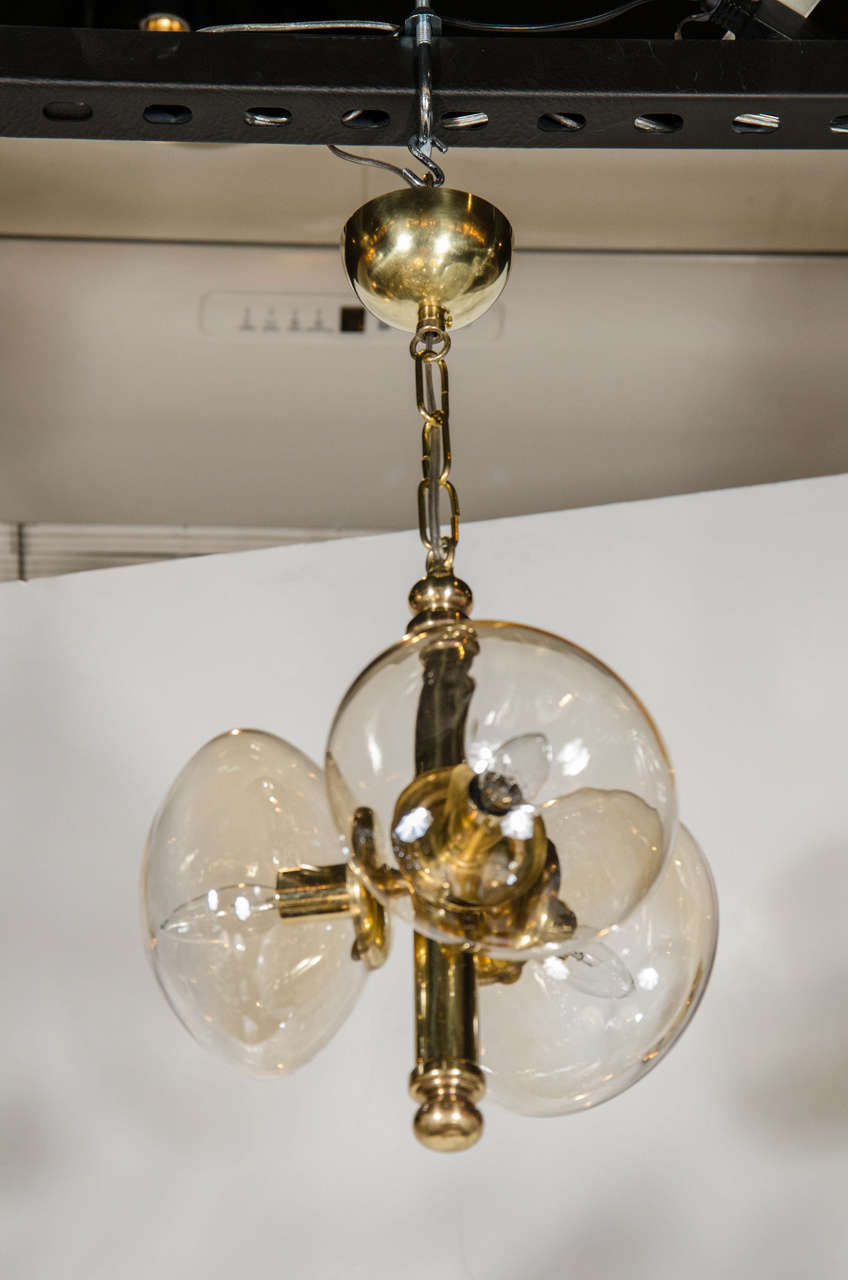 Mid-Century Modernist 3-Globe Chandelier by Hans Agne Jakobsson w/ Ovoid Shades