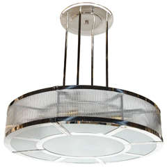 Streamline Art Deco Style Circular Chandelier in Polished Nickel & Glass 12