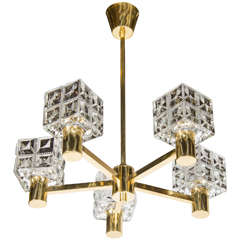 Mid-Century Modernist Five-Arm Chandelier by Kinkeldey with Crystal Shades