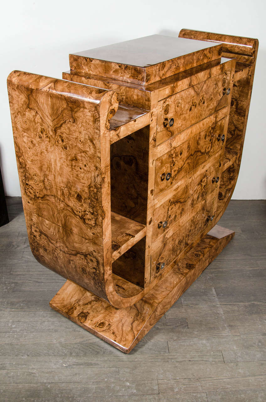 Exquisite Art Deco Console in Book-Matched Burled Carpathian Elm