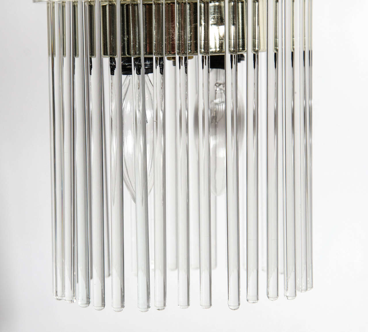 Italian Pair of Mid-Century Modernist Glass Rod Pendant Chandeliers by Lightolier