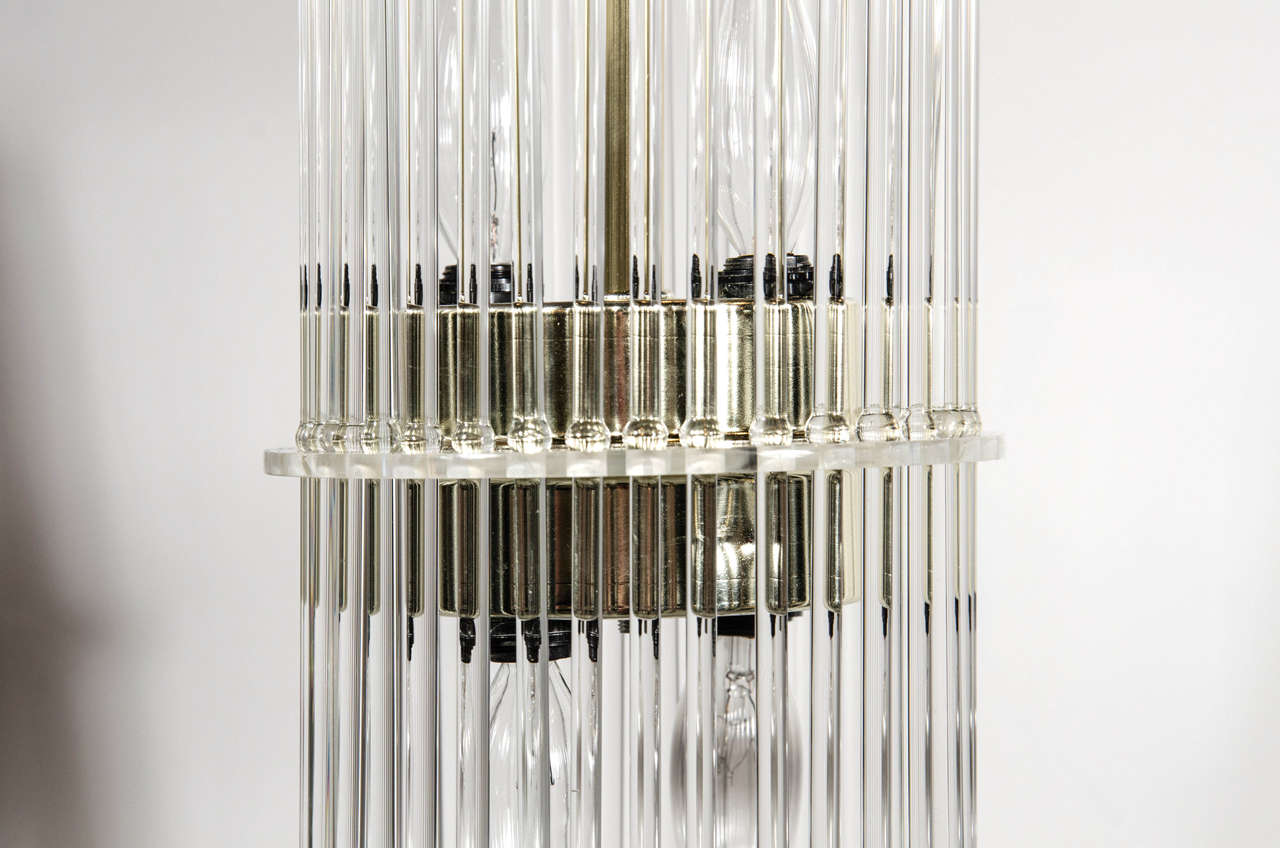 Pair of Mid-Century Modernist Glass Rod Pendant Chandeliers by Lightolier In Excellent Condition In New York, NY