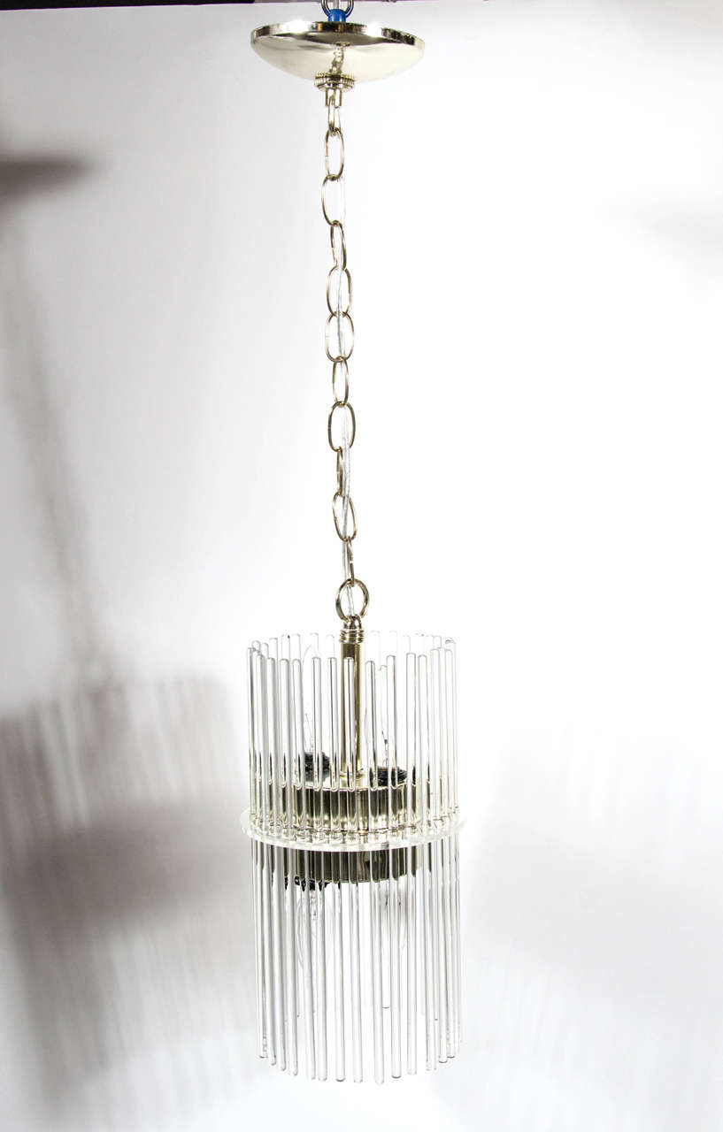 Pair of Mid-Century Modernist Glass Rod Pendant Chandeliers by Lightolier 2