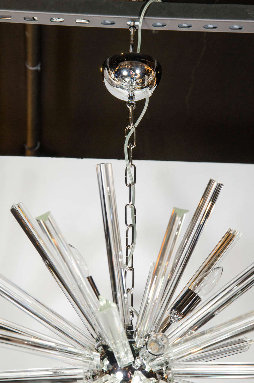 Italian Mid-Century Modernist Murano Glass Triedre Rod Sputnik Chandeliers