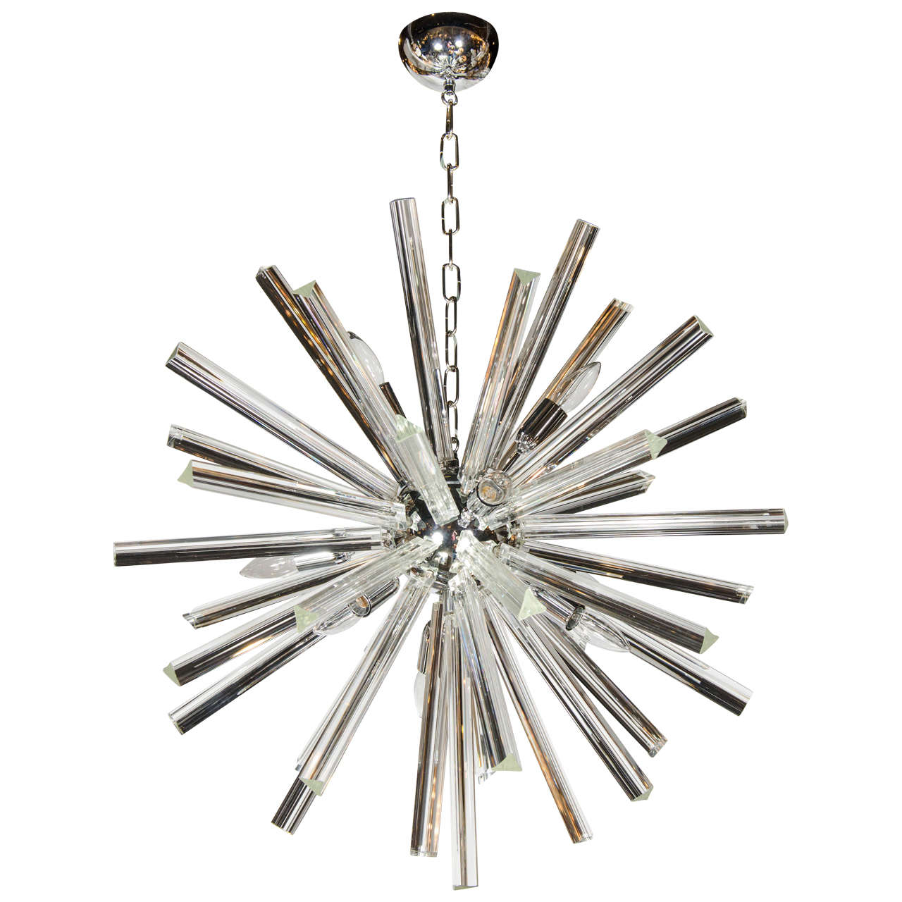 Mid-Century Modernist Murano Glass Triedre Rod Sputnik Chandeliers