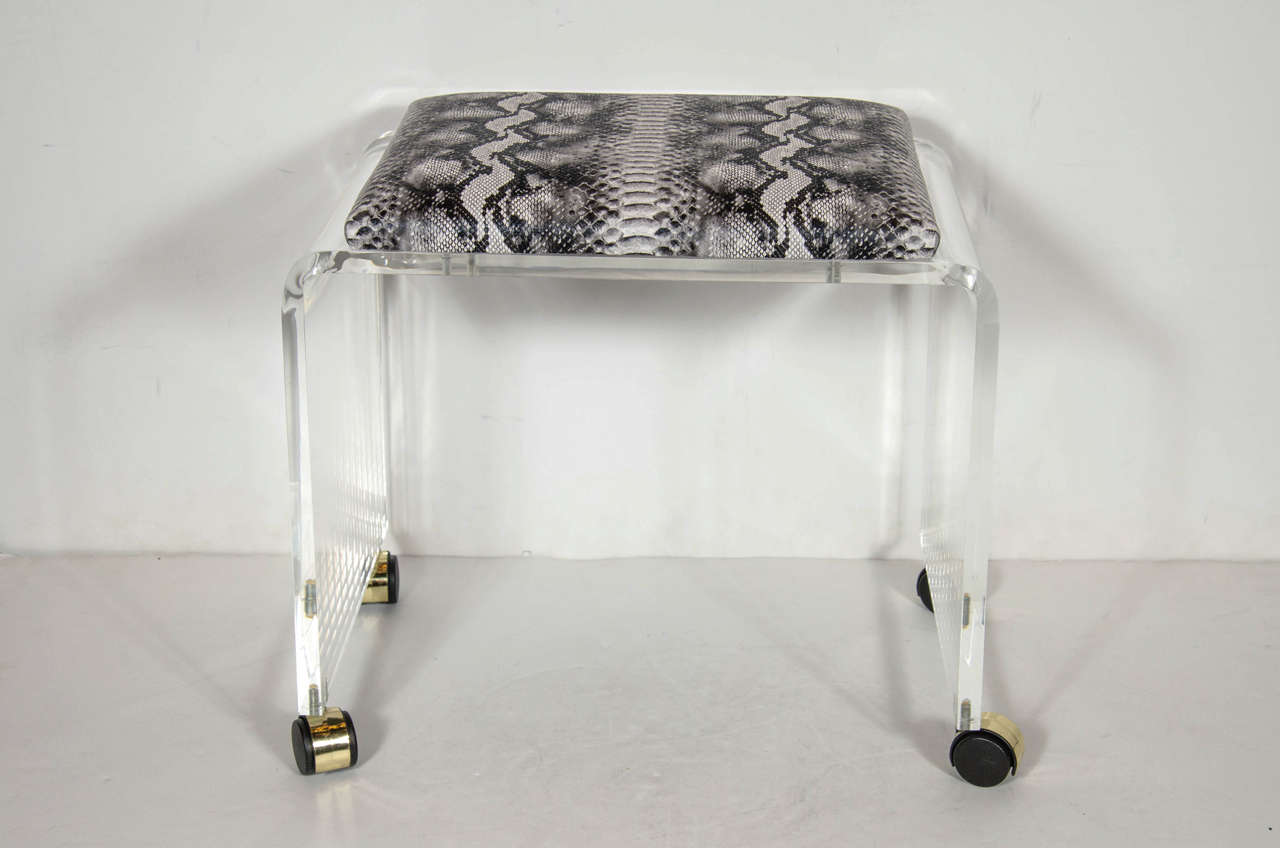 Mid-Century Modernist Waterfall Form Lucite Stool with Faux Python ...