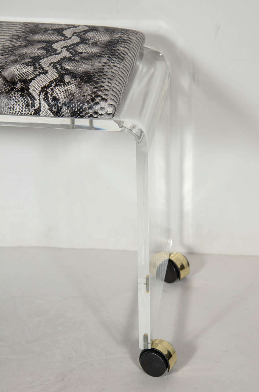 Mid-Century Modernist Waterfall Form Lucite Stool with Faux Python ...