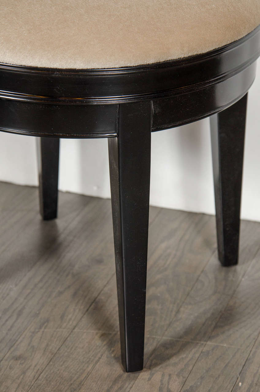 Art Deco Swivel Vanity Stool with Camel Mohair and Ebonized Walnut at