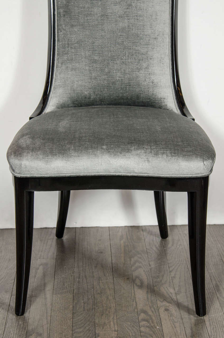 Pair of 1940s High Back Occasional Chairs in Ebonized Walnut and Pewter