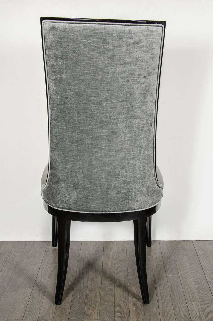 Pair of 1940s High Back Occasional Chairs in Ebonized Walnut and Pewter