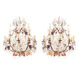 Pair of French 10 Light Amber, Amethyst and Crystal Chandeliers