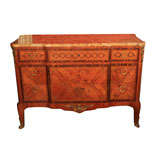 French marquetry marble top chest.