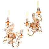 Pair of glass and metal bird and flower sconces.