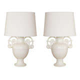 Pair of Oversized Ceramic Urn Lamps after Giacometti