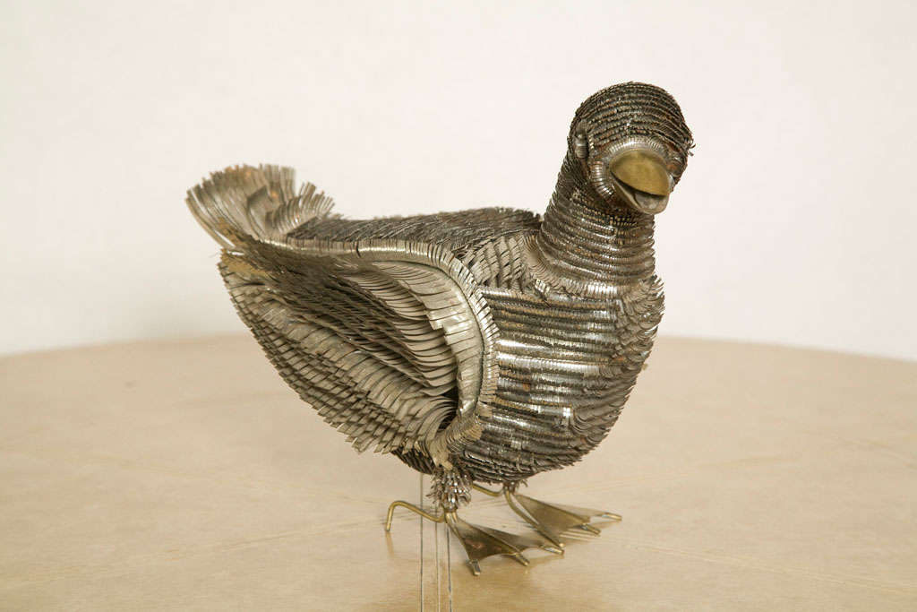 Brass Group of Three Hand Sculpted Metal Birds after Sergio Bustamante