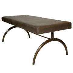 Patinated Bronze Bench Upholstered in Faux Croc Leather