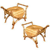 19th c Italian carved and gilded benches