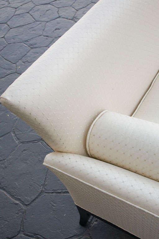 Mid Century Sofa in Imported quilted cream silk 3