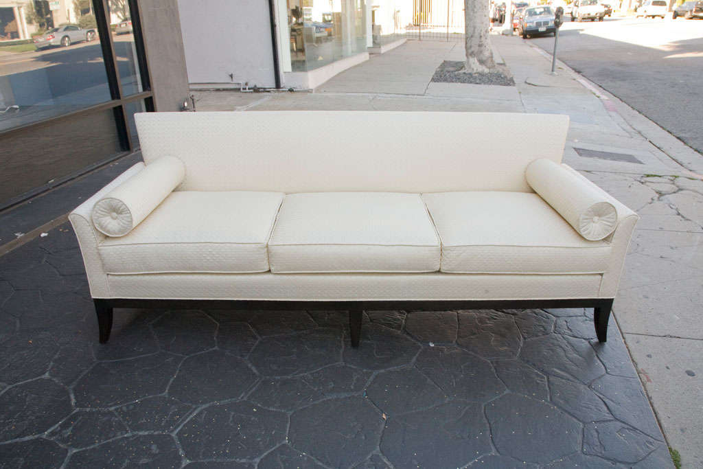 Mid Century Sofa in Imported quilted cream silk 4