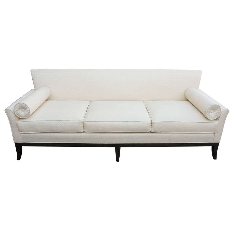 Mid Century Sofa in Imported quilted cream silk