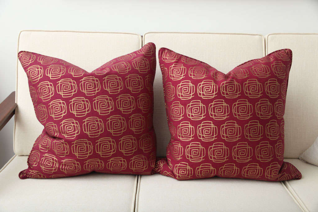 American Pair of Hand Printed Pillows For Sale