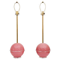 Retro Pair of Pink "Murano" Glass Lamps From Italy