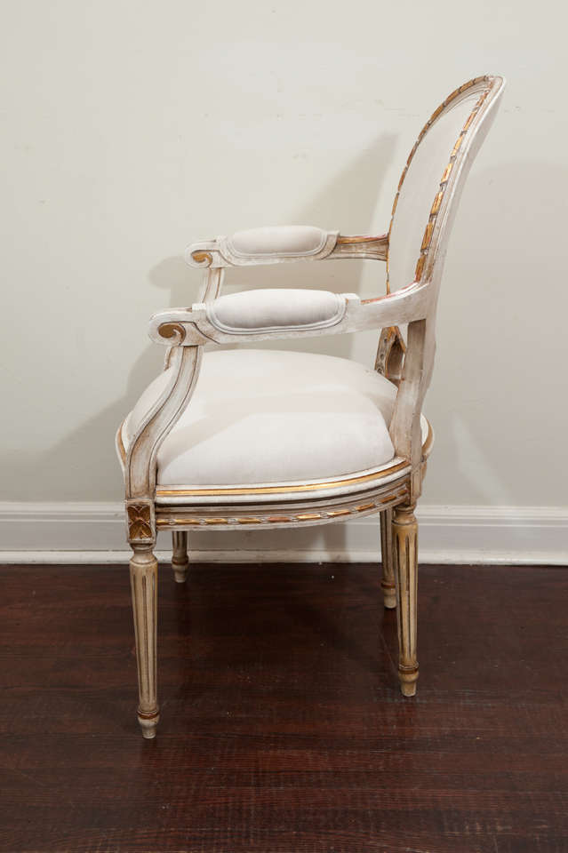 Pair Louis XVl Style Painted Arm Chairs