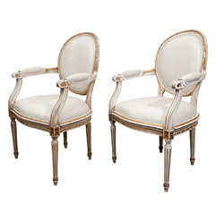 Pair Louis XVl Style Painted Arm Chairs