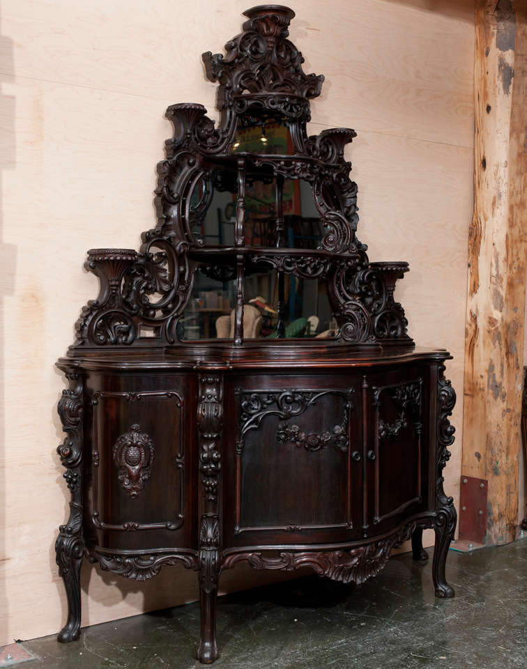 American 19th c. Rosewood Cabinet Based Etagere with mirror by Bembe and Kimball
