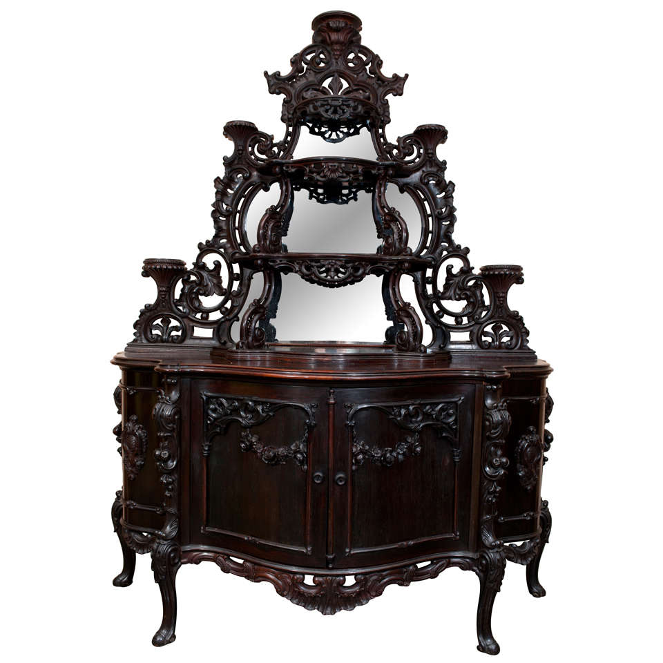 19th c. Rosewood Cabinet Based Etagere with mirror by Bembe and Kimball